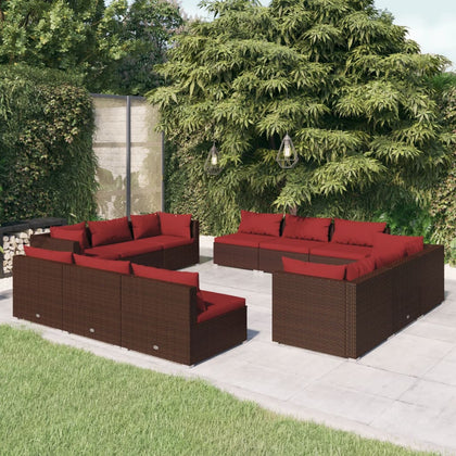 vidaXL 12 Piece Patio Lounge Set with Cushions Poly Rattan Brown-0