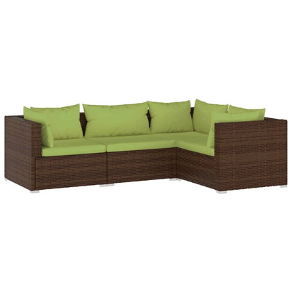 vidaXL 4 Piece Patio Lounge Set with Cushions Poly Rattan Brown-0