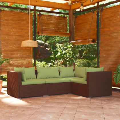 vidaXL 4 Piece Patio Lounge Set with Cushions Poly Rattan Brown-1