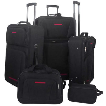 5-Piece Travel Luggage  Set Expandable Trolley Suitcases Duffel Bag Black/Red