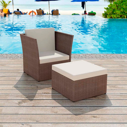 Outdoor Rattan Wicker Patio Sofa Chair Stool Set Garden Furniture Brown/Black