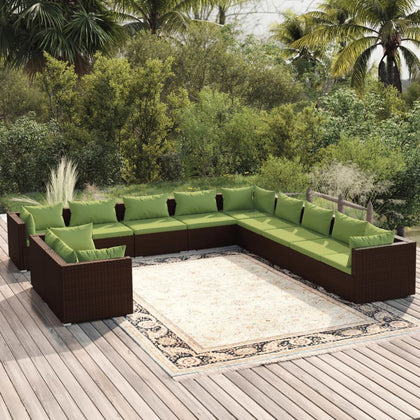 vidaXL 11 Piece Patio Lounge Set with Cushions Brown Poly Rattan-0